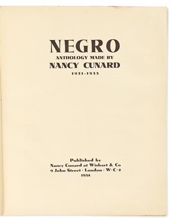 Cunard, Nancy (1896-1965) Negro Anthology, with a tipped-in A.L.S. to Karl Marx's niece